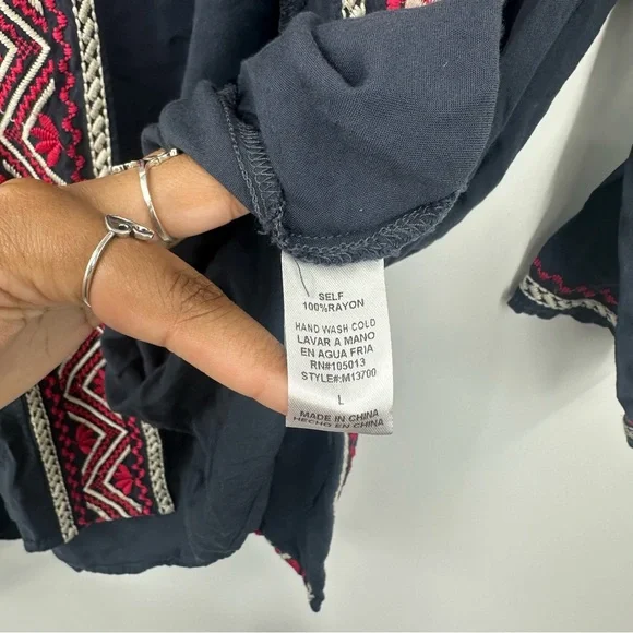 Andree By Unit Blue Embroidered Floral Boho Open Front Cardigan Size Large Fairy - Picture 3 of 8